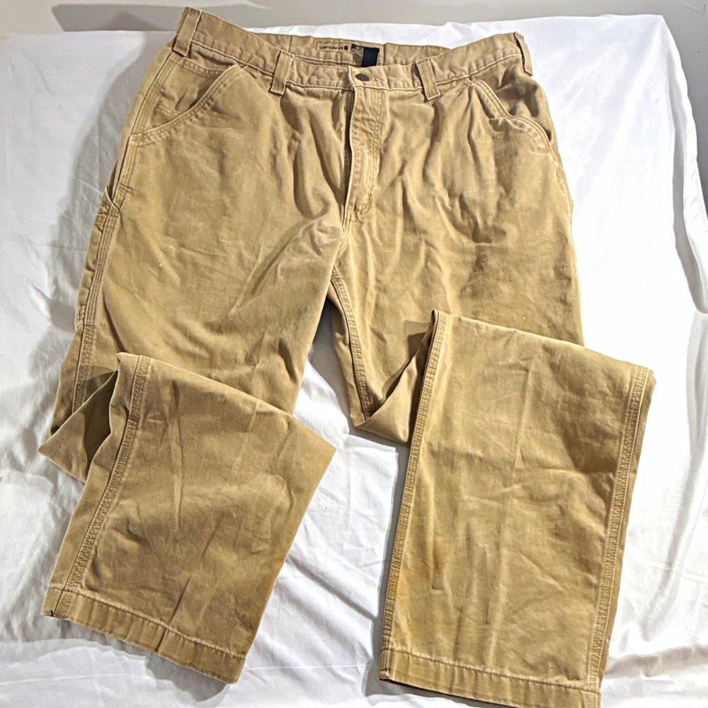 Carhartt Mens Relaxed Fit Beige Work Pants Khaki Utility Carpenter 38x34